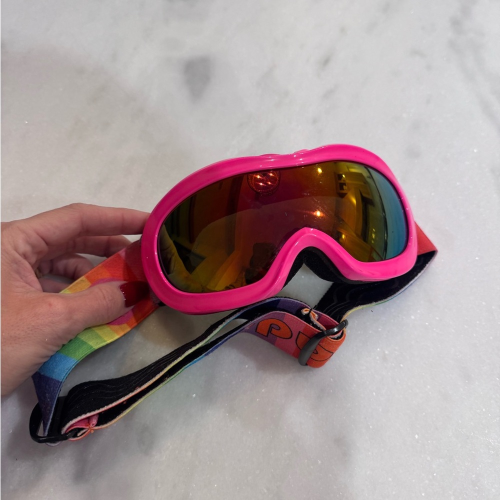 Pink Ski Goggles with Rainbow Strap